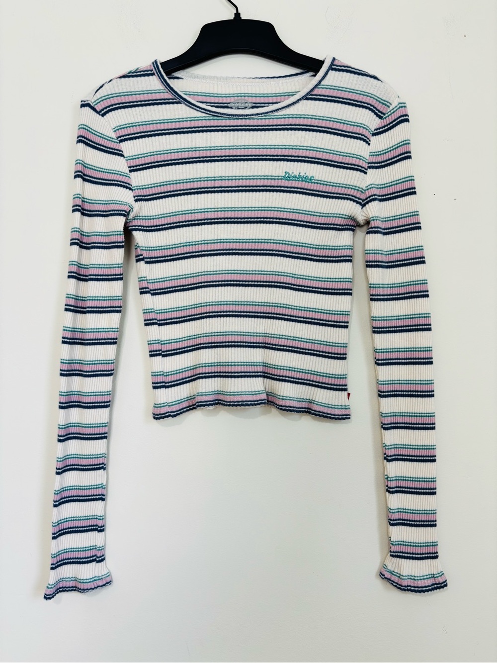 Dickies striped ribbed slim fit crew neck long sleeve preppy coastal crop top XS